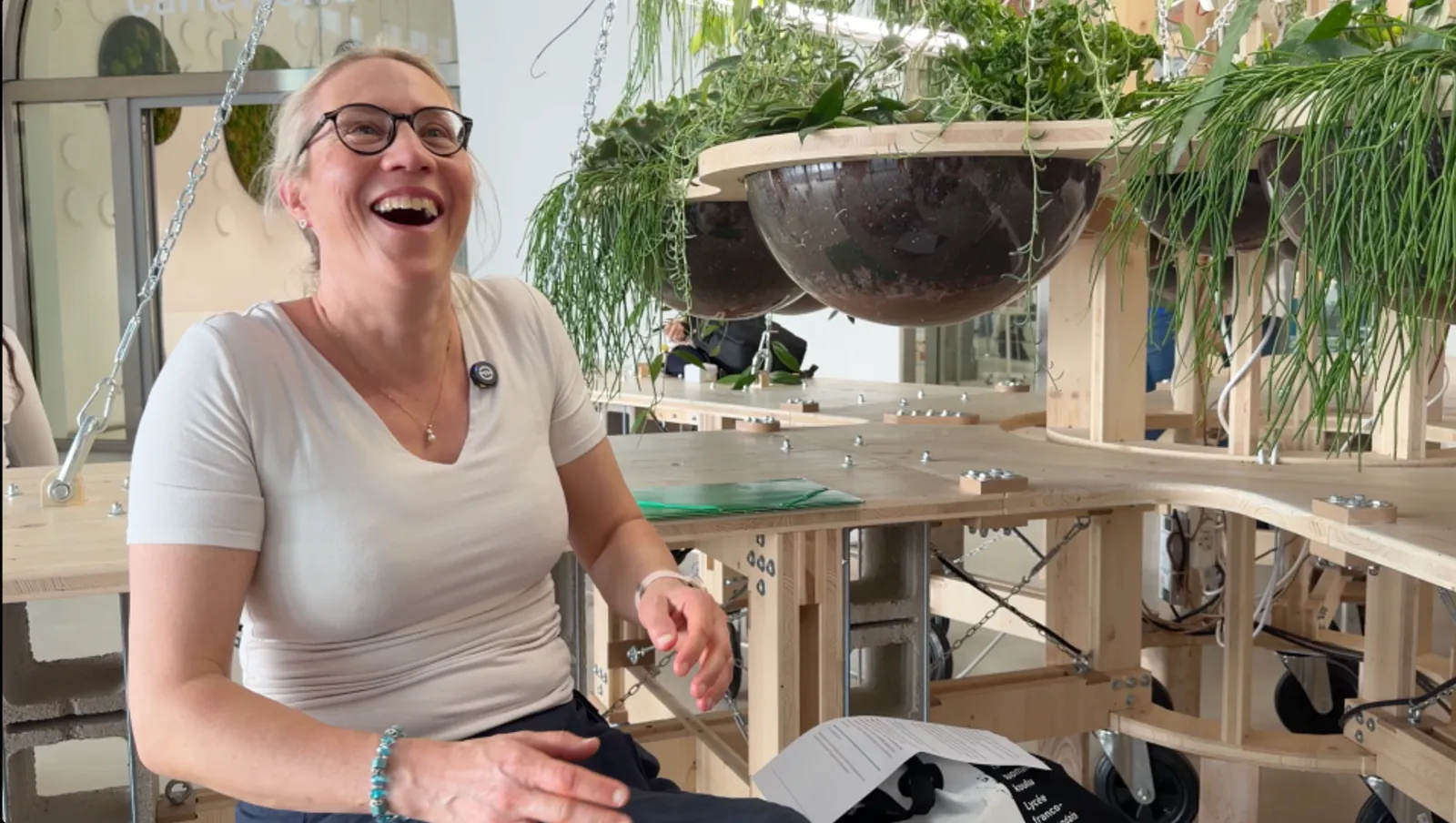 Participant laughing during a Documentary Gym activity